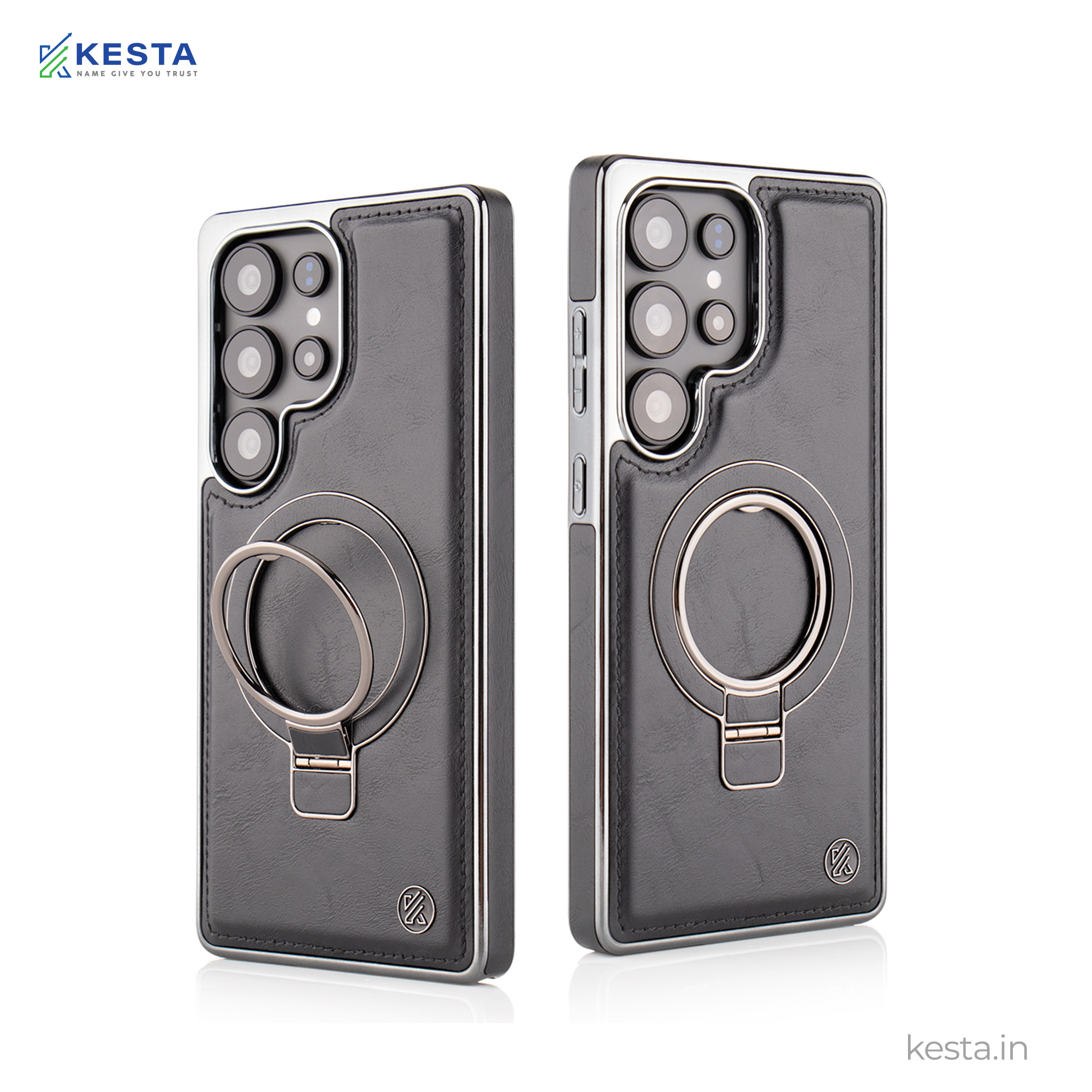 Samsung S25 Ultra Cover - Classy Elite Black Leather Case (Built-In Magnetic Ring Holder)